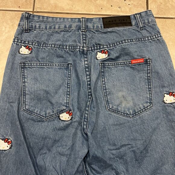Hello Kitty Jeans Womens 28 Lazy Oaf Sanrio Blue Denim AOP Pants Apathetic Appar - Picture 12 of 13